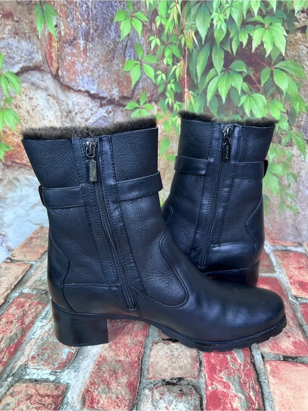 BLONDO Black Leather AquaProtect Watertight Shearling Lined Heeled Boots, 10